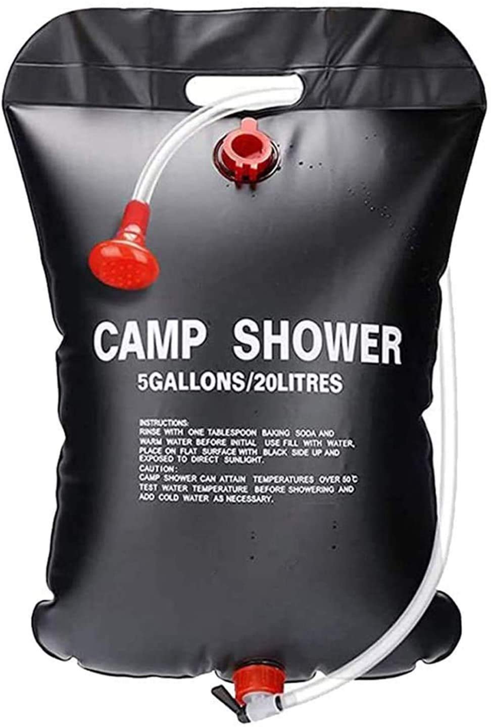 DELAVALA Shower Water Bag Portable 20L Solar Hot Water 45°C Camp with On/Off Switch Removable Hose for Camping Traveling