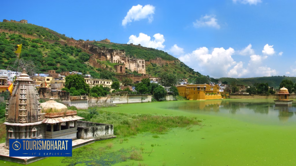 View of Nawal Sagar lake and blue rooftops from Taragarh Fort, Bundi